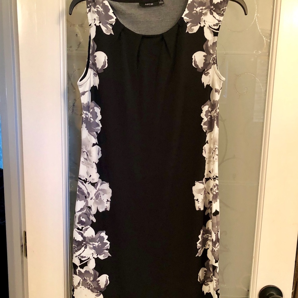 Apt.9 black and white floral A-line fitted dress